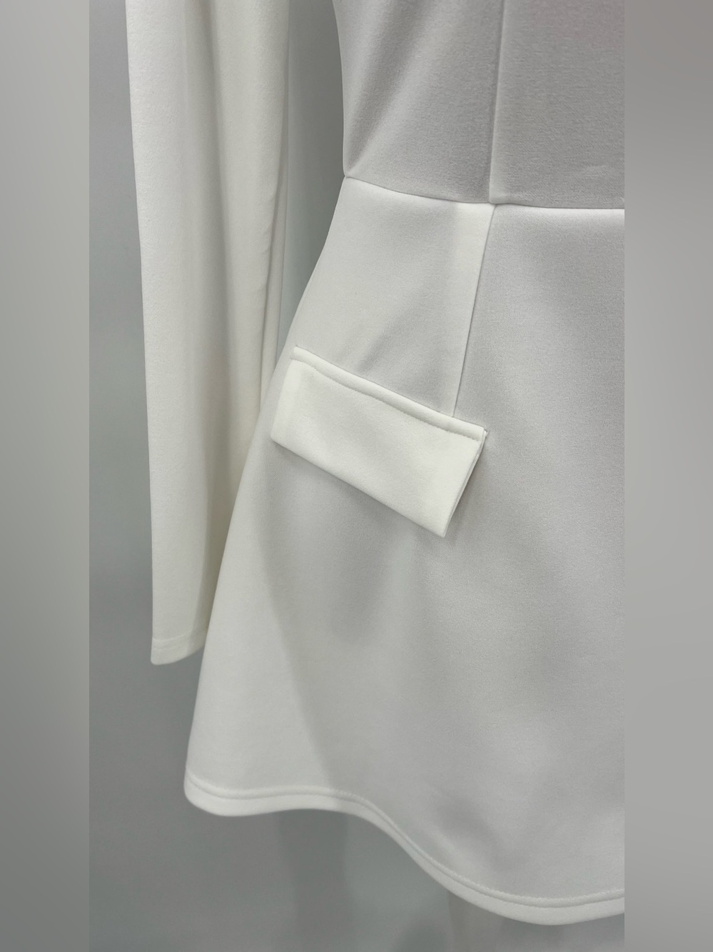 White Off Shoulder tailored Long Sleeve Mini Dress bridal coquette grad Dress S - Picture 9 of 13